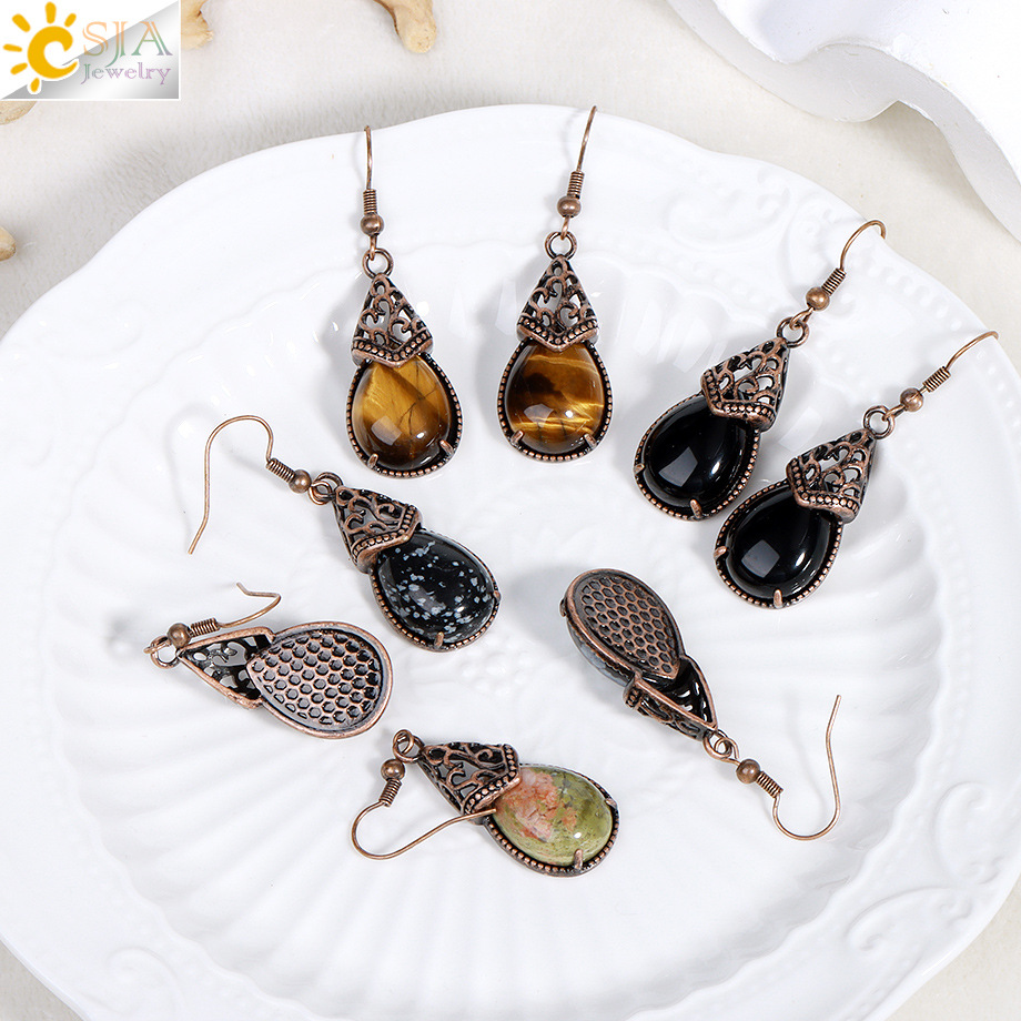 Europe and the United States foreign trade cross-border e-commerce wholesale retro red stone powder crystal natural stone drop crystal earrings earrings