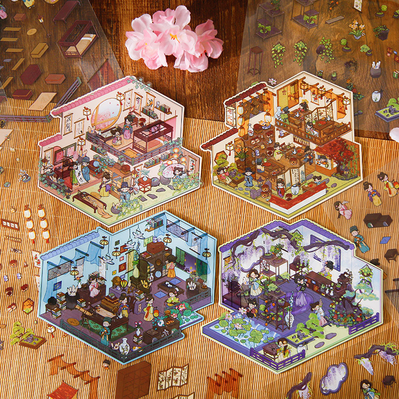 Muran 3D Наклейки для ландшафта, Уютная и Элегантная Серия, Китайский Стиль Студент DIY Забавные Декоративные Наклейки