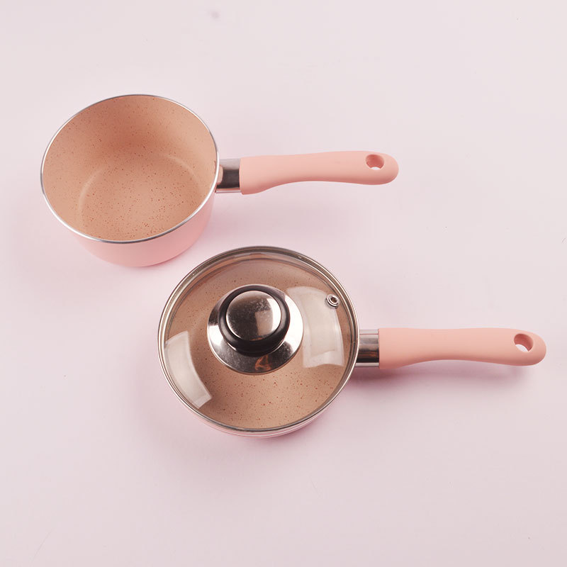 Cute pink milk pot blue green aluminum pot soup pot 12cm14cm16cm Children DIY kitchenware