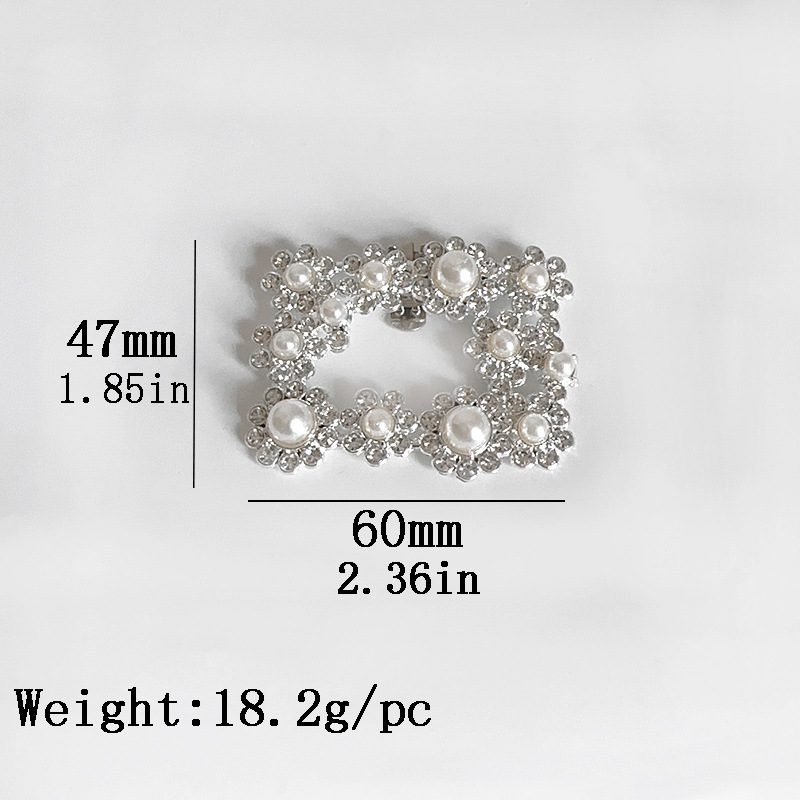 Luxurious Diamond-Encrusted Pearl Square Shoe Flower Shoe Buckle Detachable Elegant Rhinestone Wedding Shoes Sandals High-Heeled Shoe Clip New Style