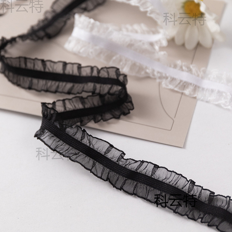 2.5cm White/Black Knitted Elastic Double-Sided Fungus Elastic Headband Headband Decorative Lace Manufacturer Supply