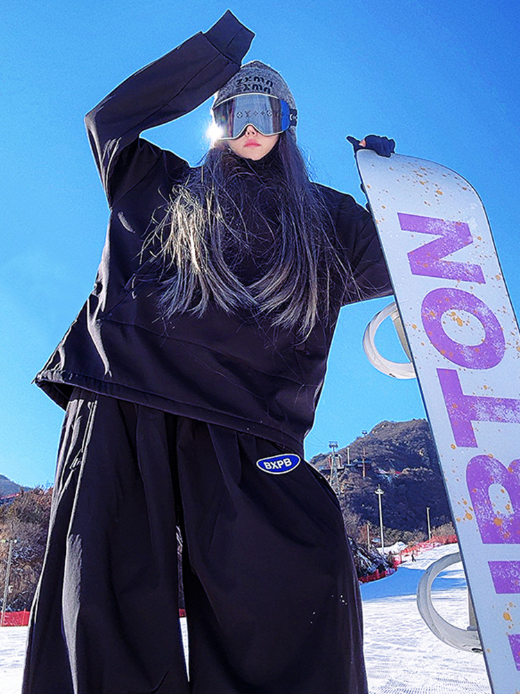 Ice cute outdoor 2-piece ski suit windproof waterproof training clothing fleece-lined warm snow clothing men and women