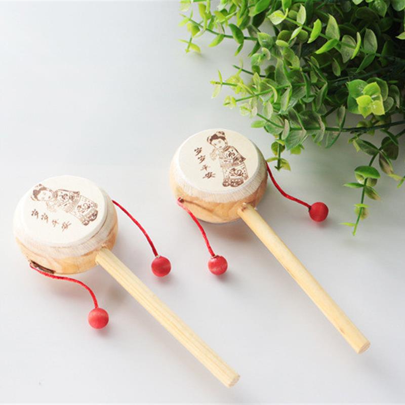 Погремушка маленькая с деревянной ручкой барабанчик для новорожденных деревянная игрушка