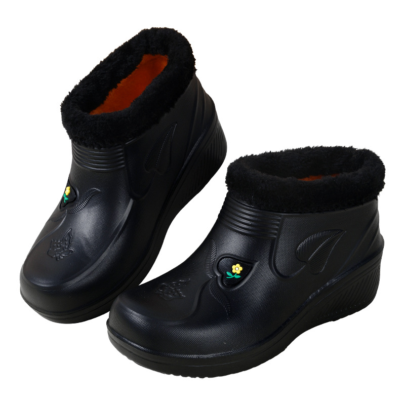 Winter Fleece-Lined Thickened Warm Outdoor Rain Boots Genuine Men's Labor Protection Non-Slip Mid-High Waterproof Rain Shoes Women's Cotton Shoes