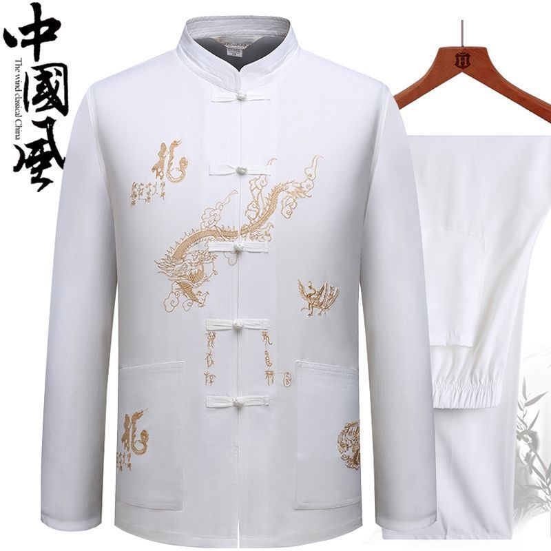 Tang suit middle-aged and elderly men's clothing Hanfu spring and summer Dad long-sleeved shirt suit Grandpa short-sleeved Taiji morning exercise clothes
