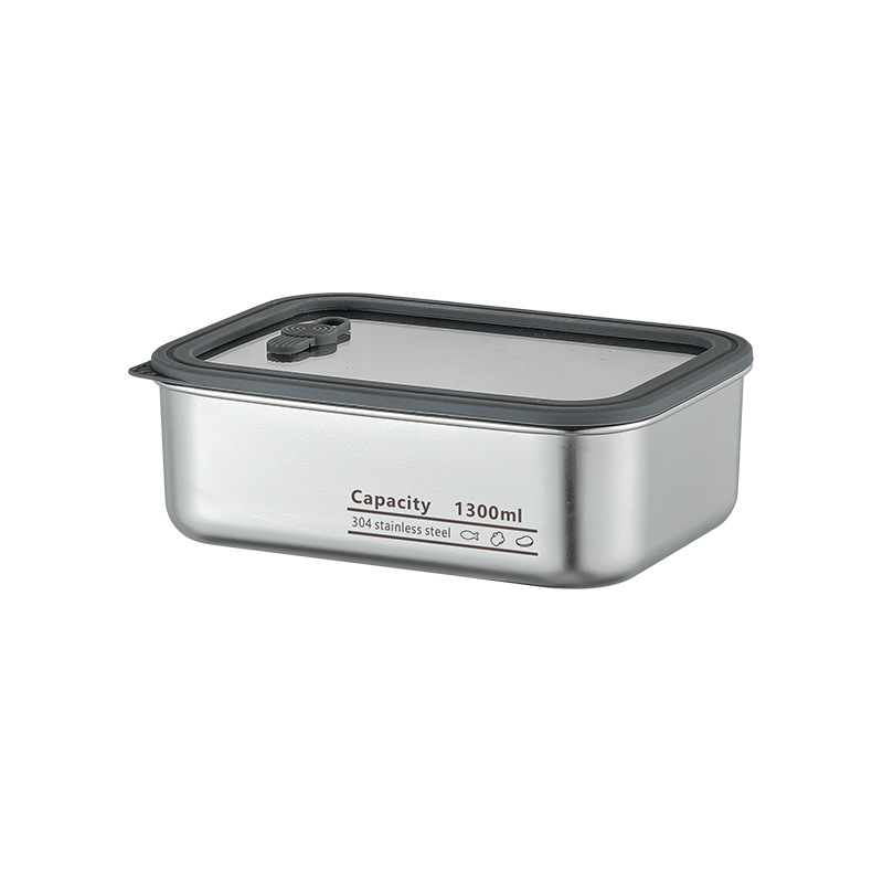 Jiangyi 304 Stainless Steel Preservation Box with Glass Lid Lunch Box Fruit Sealed Lunch Box Square Lunch Box Wholesale