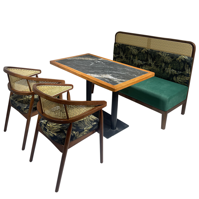 Factory Direct Sales Retro Cafe Sofa Bar Milk Tea Bar Rattan Custom Booth Combination Tea House Booth