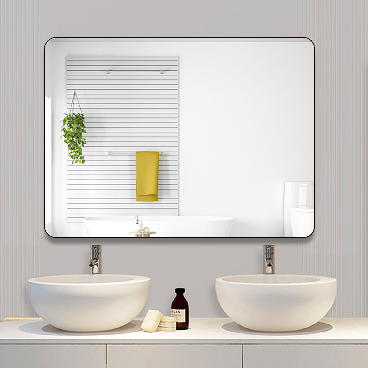 Bathroom Mirror Sticker Wall Hanging Paste Bathroom Mirror Toilet Dressing Mirror Wash Basin Mirror Aluminum Alloy