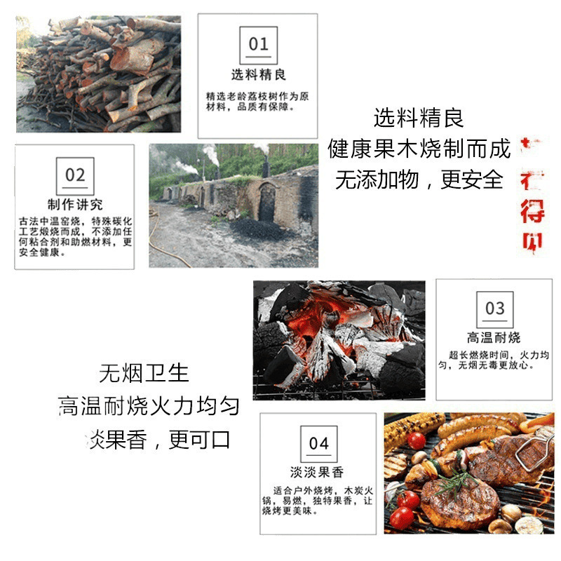 Bbq Charcoal Fruit Charcoal Party Barbecue Charcoal Indoor Smokeless Heating Charcoal High Temperature Charcoal Lychee Charcoal Kilogram