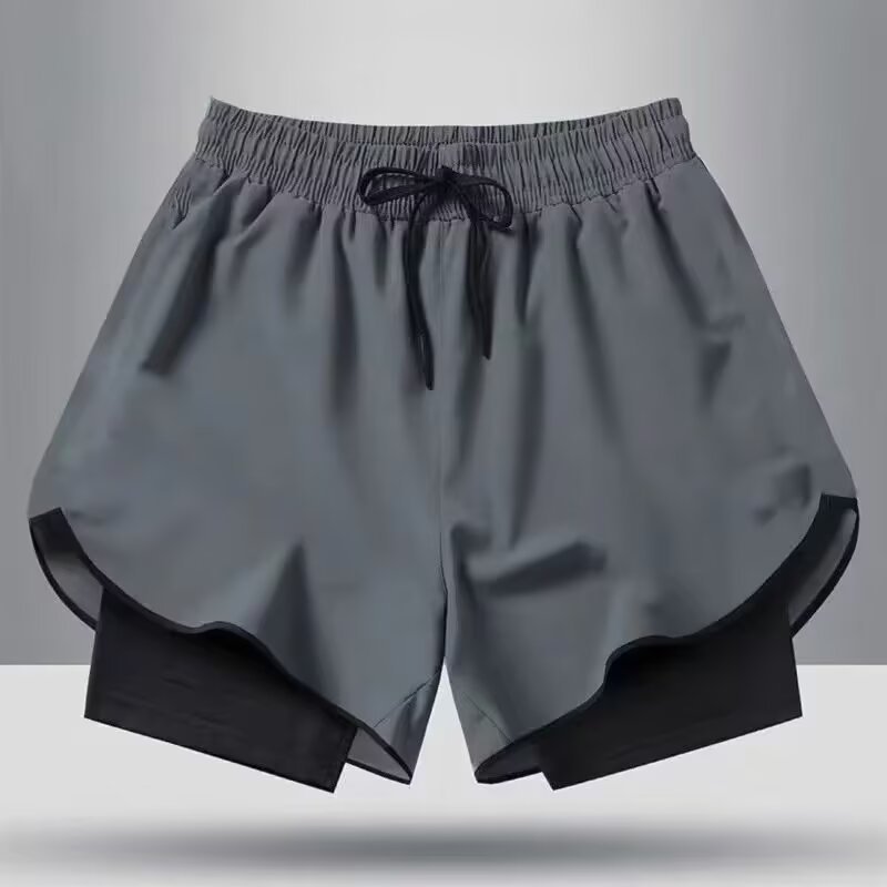 New Fake Two-Piece Summer Sports Swimming Shorts for Men Quick-Drying Three-Point Running Basketball Training Four-Point Mid-Pants Training