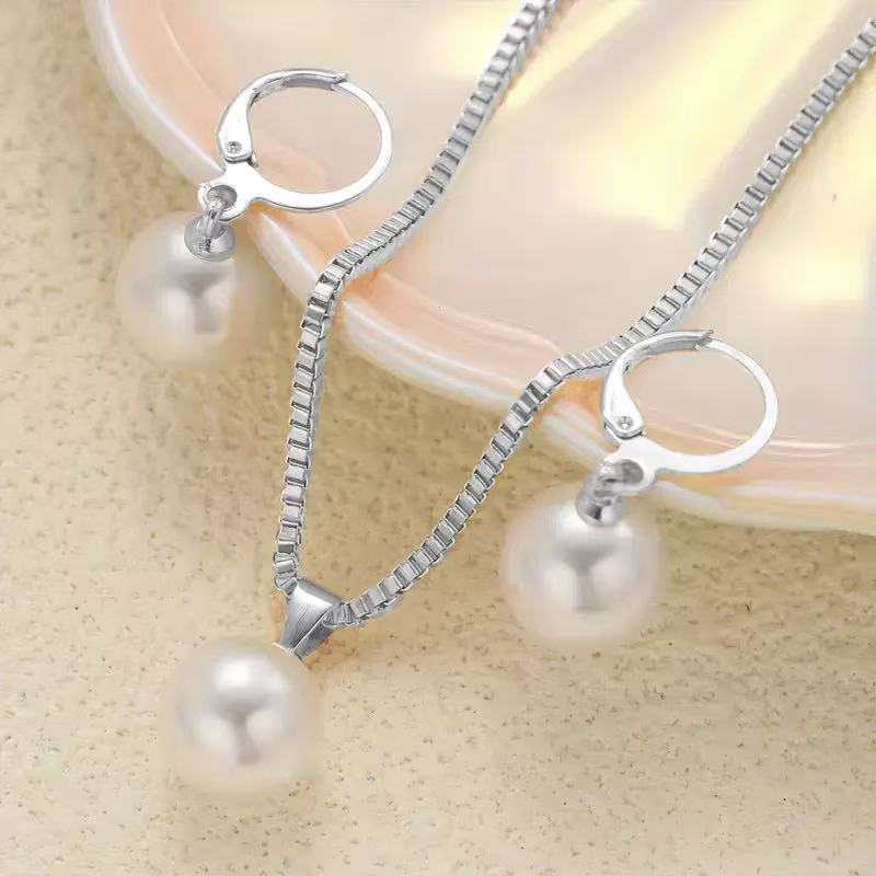 European and American Jewelry Sets, Fashionable Light Luxury Pearl Necklaces and Earrings, Two-Piece Sets, Niche Design, High-End Jewelry Wholesale