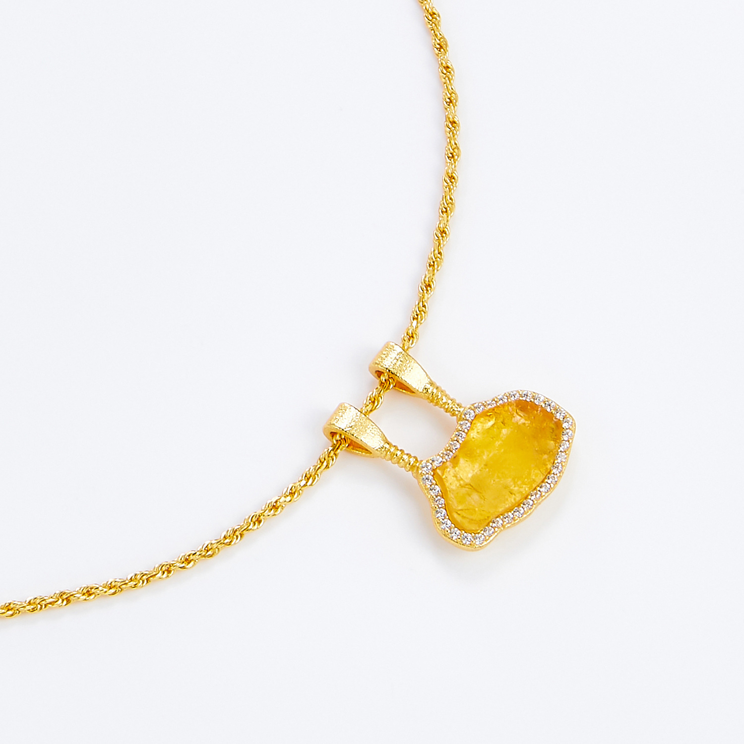 S925 Silver Natural Citrine Necklace Design Retro French Accessible Luxury Niche High-Quality Silver Jewelry Women's Twist Chain