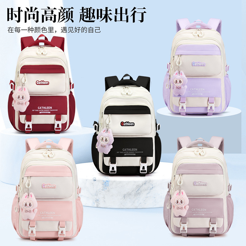 Schoolbag Women's Campus Style Japanese Style Girls' Junior High School High School Students' Large Capacity Backpack Korean College Student Color Contrast Backpack