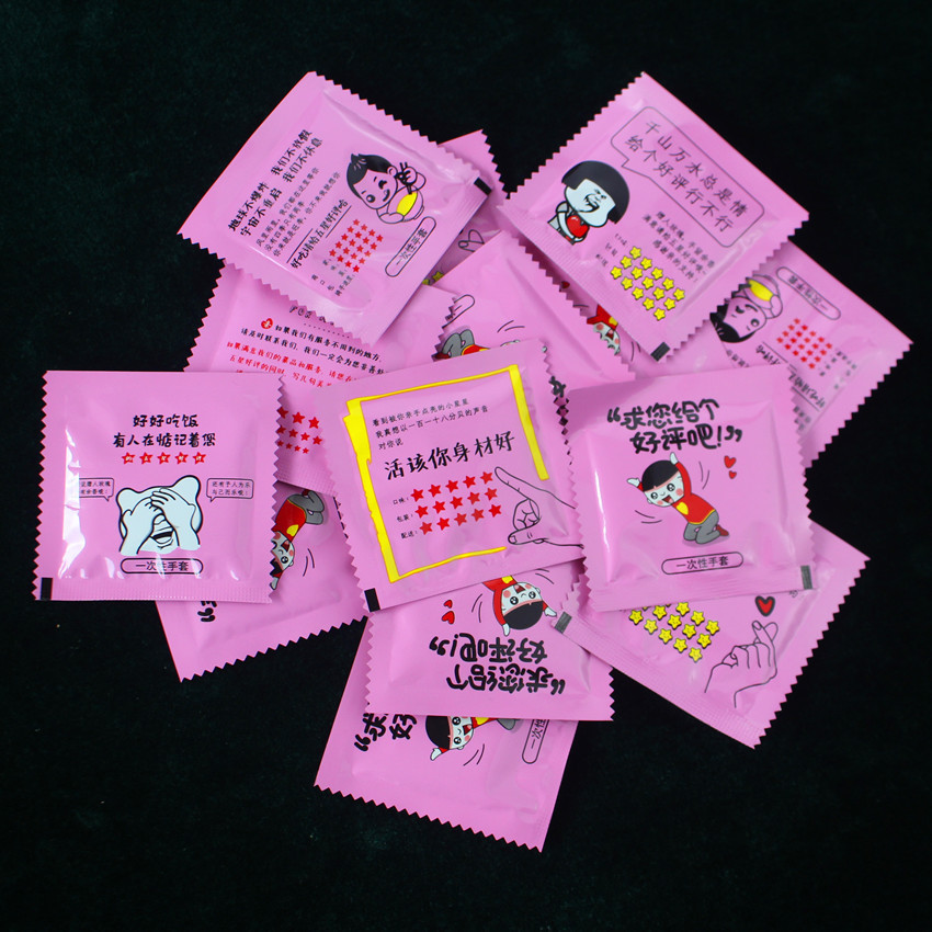 0.6g Thickened Disposable Gloves Separate Packaging Food Catering Fried Chicken Lobster PE Gloves Creative Print log