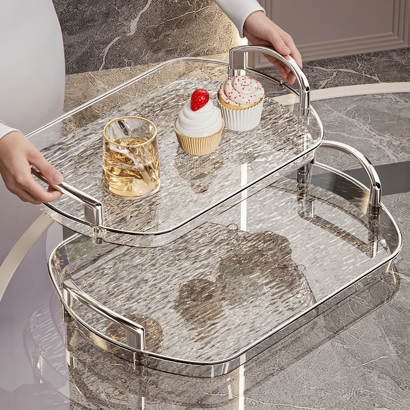 Plastic Tray Living Room Home Accessible Luxury High-End Beauty Salon Acrylic Tea Tray Water Cup Storage Tray Snack Storage Tray