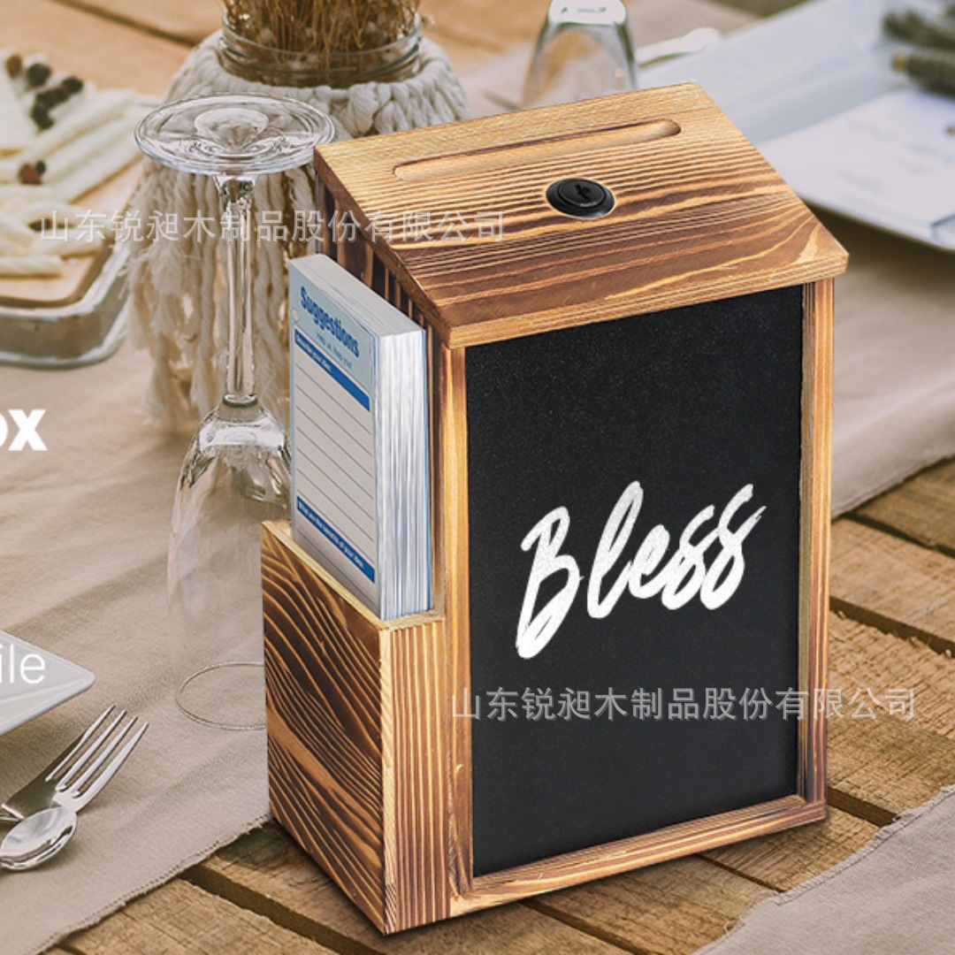 Vintage Wooden Letterbox Donation Suggestion Box Wall Suggestion Box Wall Mounted Mailbox with Blackboard Lock Voting Box