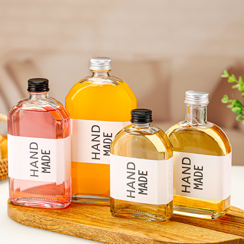 Креативная стеклянная бутылка для напитков, бутылка для холодного кофе, молочного чая, фруктового вина, прозрачная плоская бутылка для вина