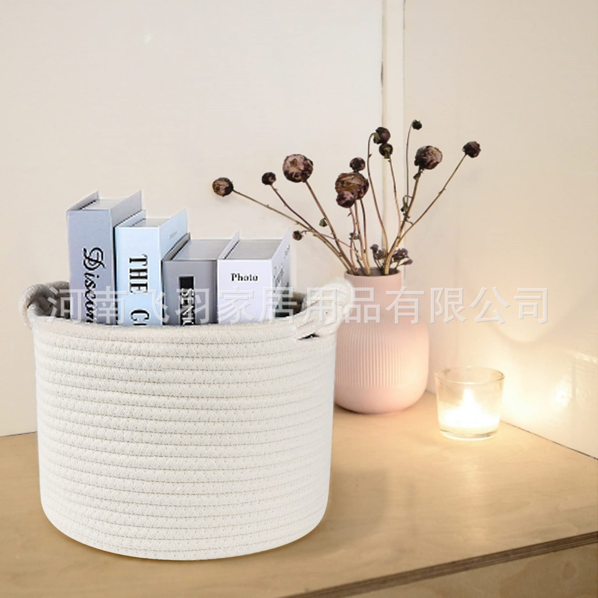 Source manufacturers professional Amazon supply round cotton rope flower pot toy with handle storage basket decorative basket