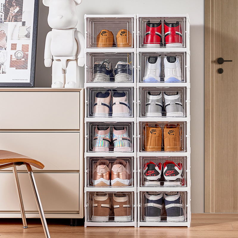 Folding Shoe Rack Plastic Household Thickened Shoe Storage Box Transparent Storage Shoe Box Removable Shoe Cabinet Free of Installation
