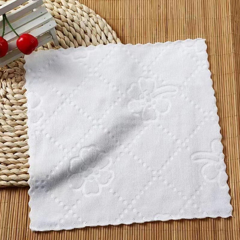 Wholesale microfiber white square embossed small square wipes with disposable napkin hotel small white towel