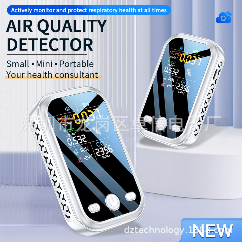 D7 Portable Co2 Air Quality Detector Handheld Formaldehyde Carbon Dioxide Detector with Indoor Temperature and Humidity