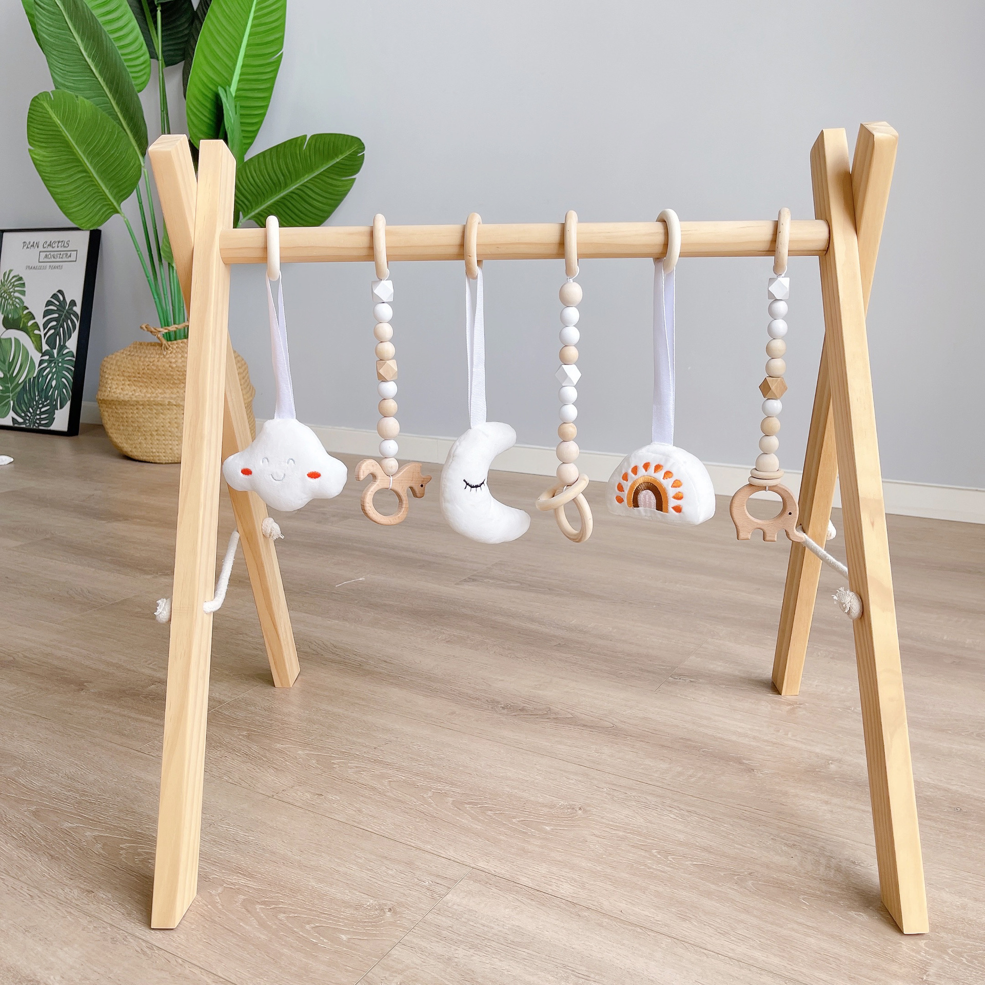 ins Decoration Nordic Style Wooden Fitness Ware Ornaments Newborn Baby Baby Gym Rack Children's Toy Bell