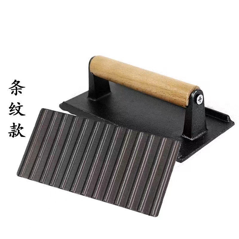 Cast iron pressed meat plate thickened rectangular commercial round cast iron grilled squid fried steak barbecue tools supply wholesale