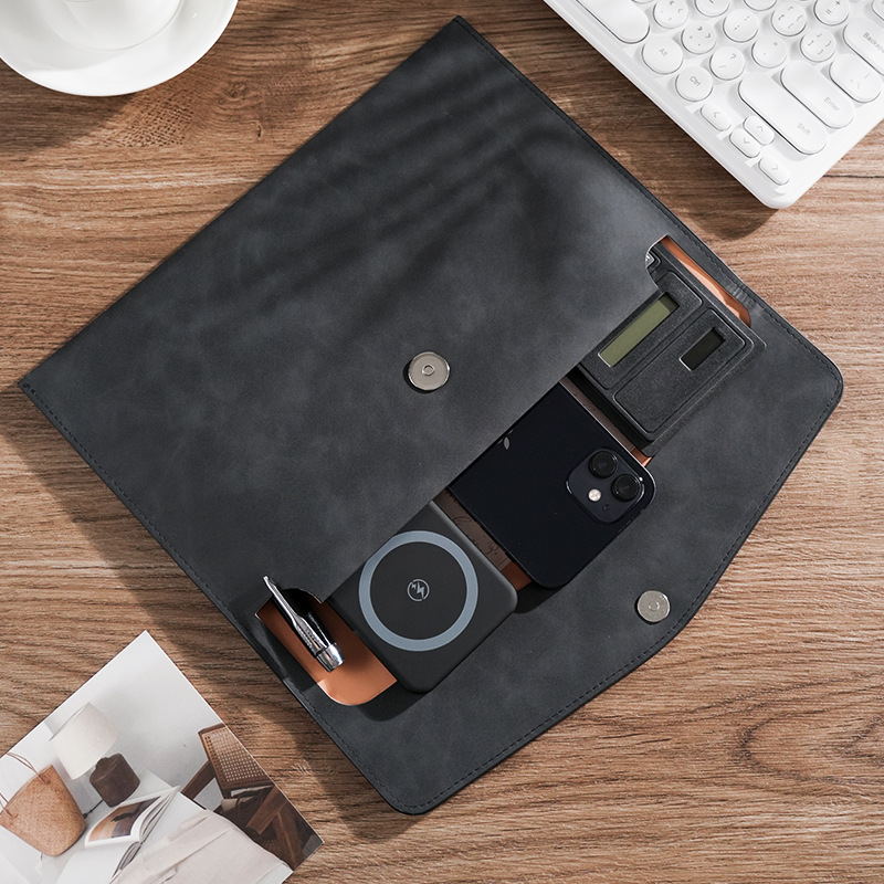 A4 Leather Document Storage Bag Briefcase Simple Retro Single Layer Thickeneded Waterproof Large Capacity Business Meeting Bag