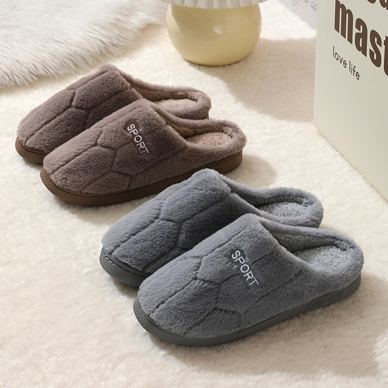 New Cotton Slippers for Couples Plush Winter Home Thick-Soled Warm Furry Slippers for Men and Women Non-Slip Home Indoor Cotton Shoes