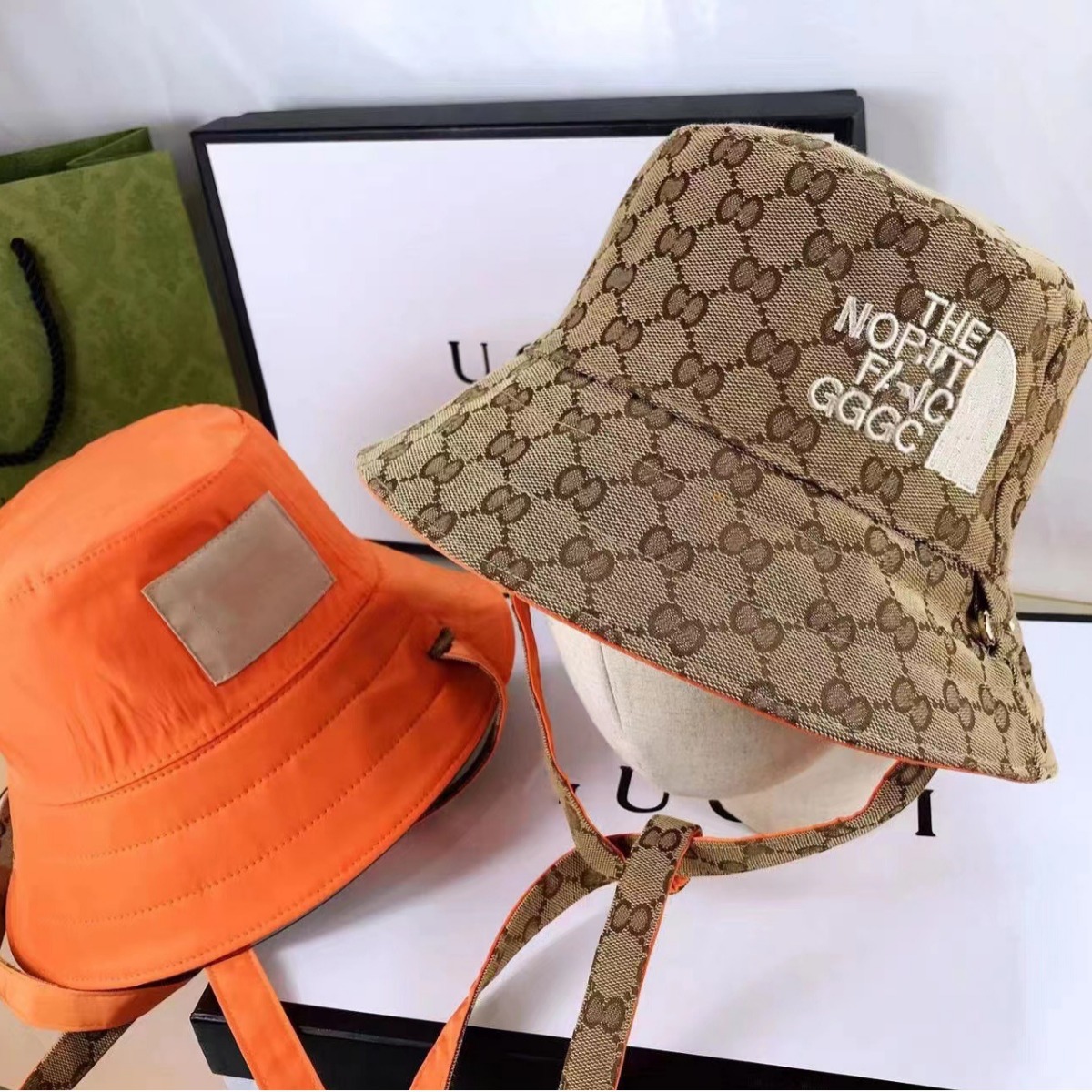 Кросс-бордерная модная вышитая двухсторонняя ведерная шляпа для женщин с полным логотипом, жаккардовый узор и шнурок для мужчин