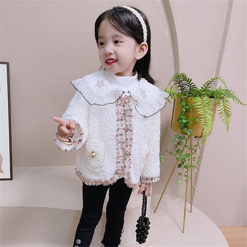 Girls' Chanel-Style Doll Collar Jacket with Fleece Lining, Thickened 2025 Winter New Korean Version Children's Trendy Coat