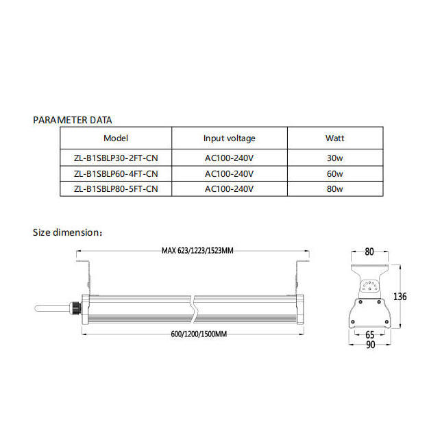 Factory Direct Sales Waterproof and Dustproof Led Tunnel Light 80W Anti-Corrosion and Moisture-Proof Ip66 Three-Proof Light Tunnel Lighting Strip Light