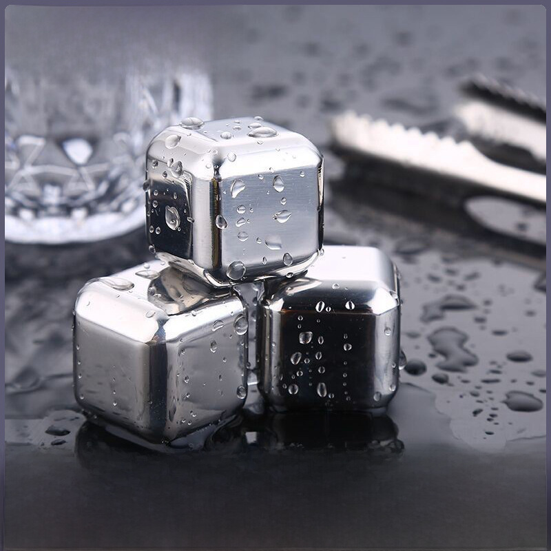 Food-Grade 304 Stainless Steel Ice Cubes, Quick-Freezing Ice Particles, Metal Whiskey Ice Wine Stone Clip Set Gift Box for Chilling