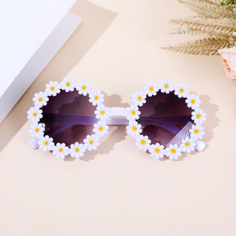 Girls Sunflower Round Flower Cute Fashion Sunshade Glasses Children Daisy Sunglasses Children Shape Cross Border Wholesale