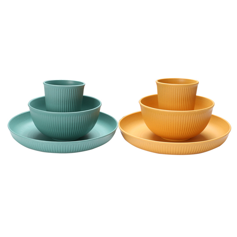 Cross-Border Wheat Straw Bowl and Plate Set, Fruit Salad Thickened Dinner Plate Set, Water Cup and Tableware Set, Ins-Style Bowls and Plates