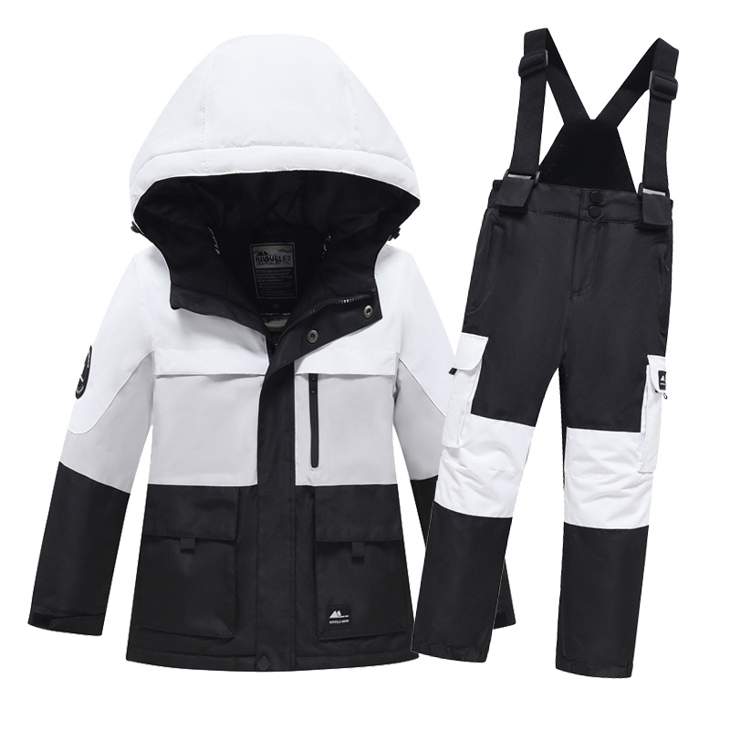 Children's Ski Suit Set, Color Matching, Windproof, Waterproof, Thickeneded, Warm and Breathable, Single and Double Board Ski Suits for Boys and Girls