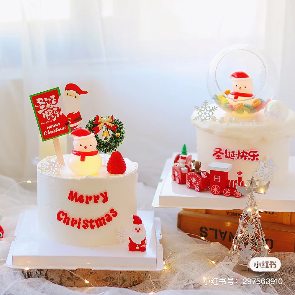 Украшение для рождественского торта пластиковые красные и зеленые шары с веревкой оптовая продажа