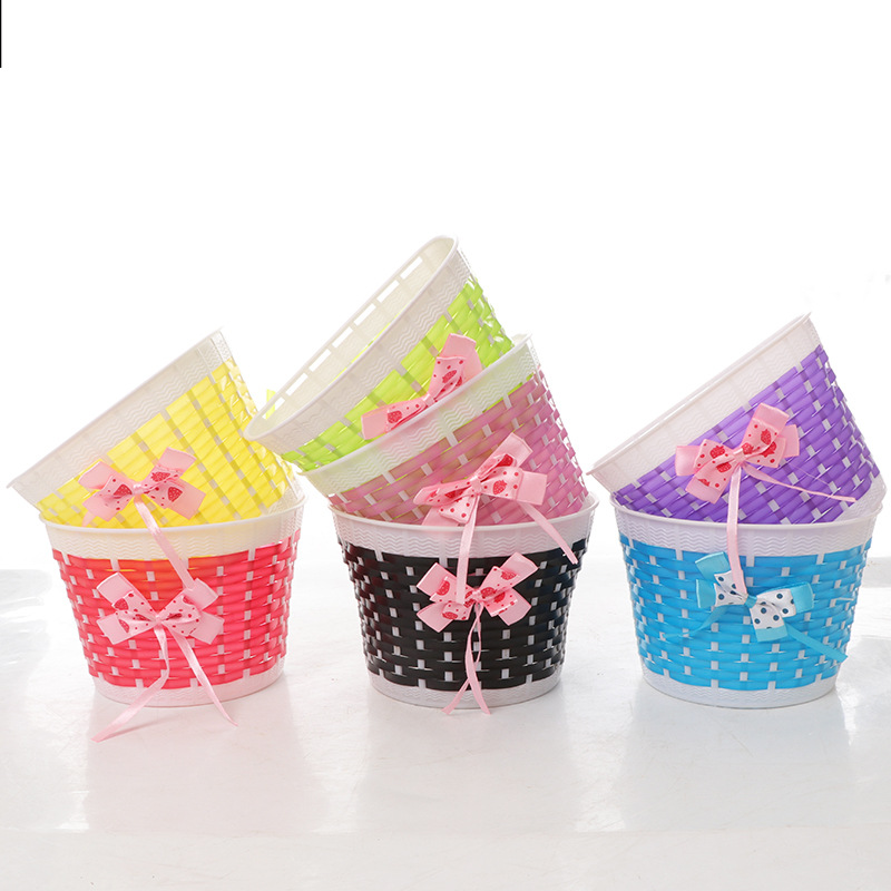in stock supply children's scooter basket small size children's bicycle handmade plastic woven basket stroller basket