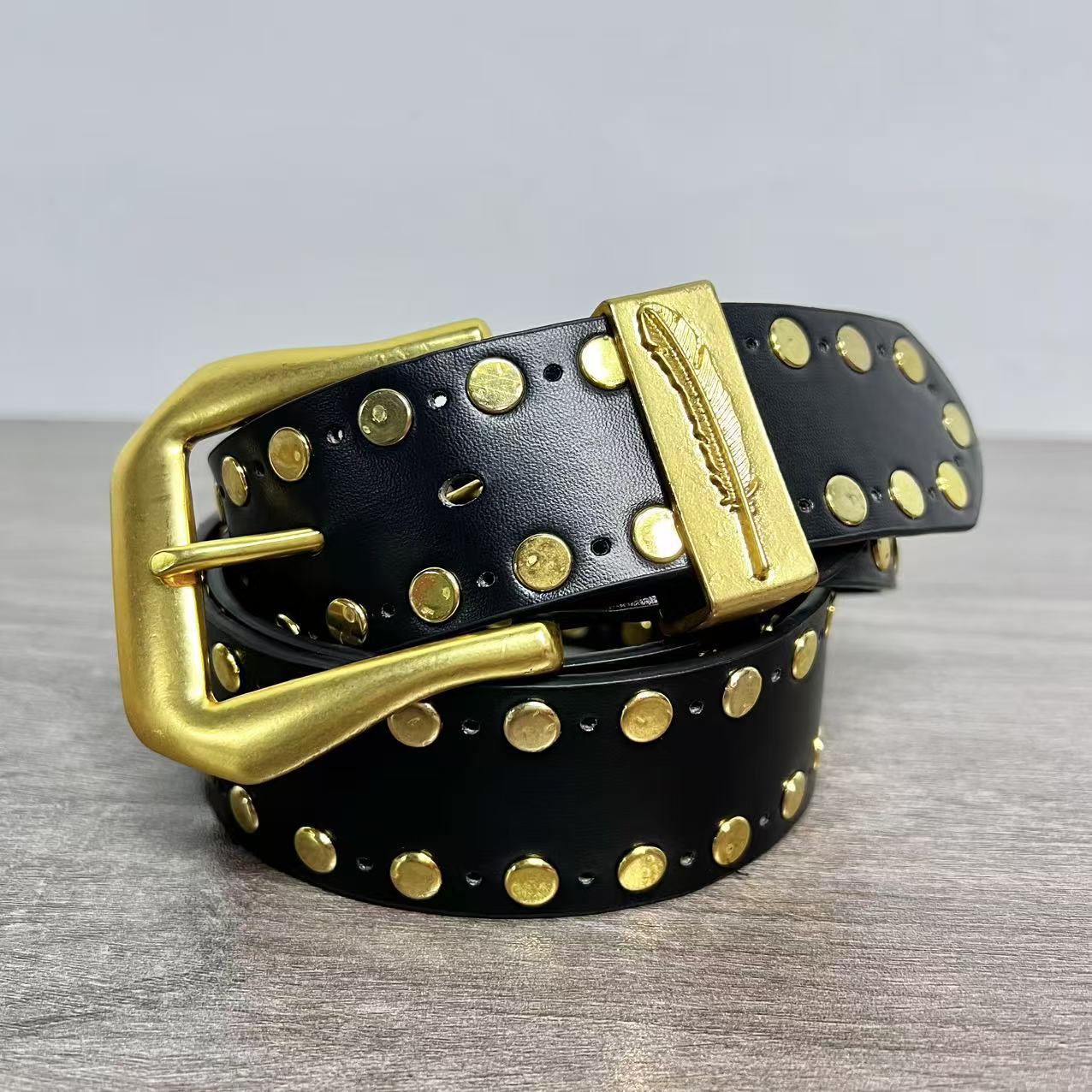 Copper Buckle Copper Rivet Punk Motorcycle Style Belt Men's Belt Pin Buckle