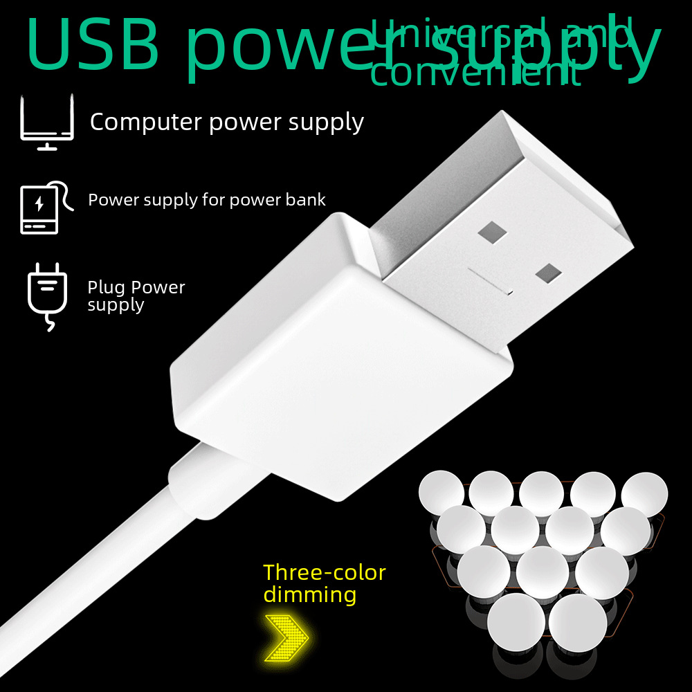 Mirror lamp makeup mirror headlight LED dressing table bathroom fill light makeup mirror bulb USB three color dimming Hollywood