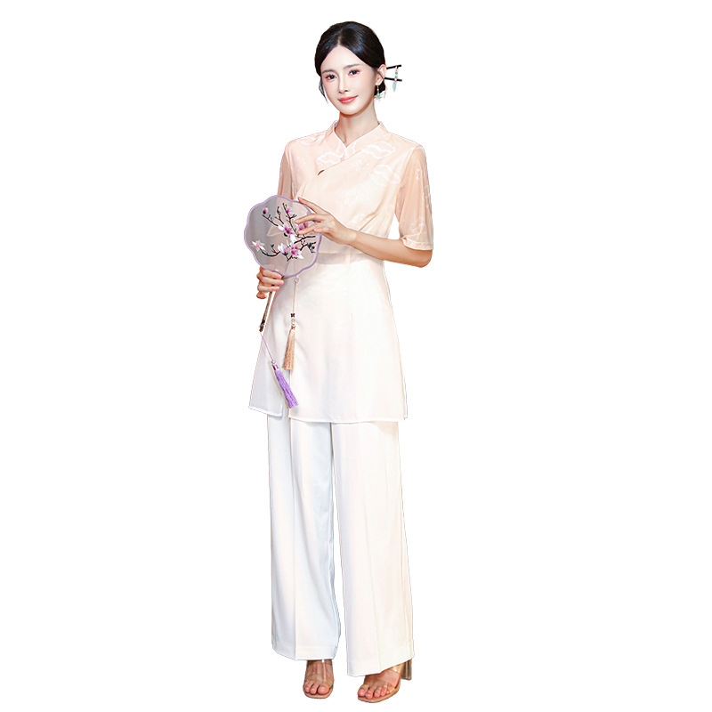 Summer High-End Beauty Salon Foot Bath Work Clothes, Foot Therapy Health Massage Spa Technician Uniform Women's Suit Chinese Style 3583