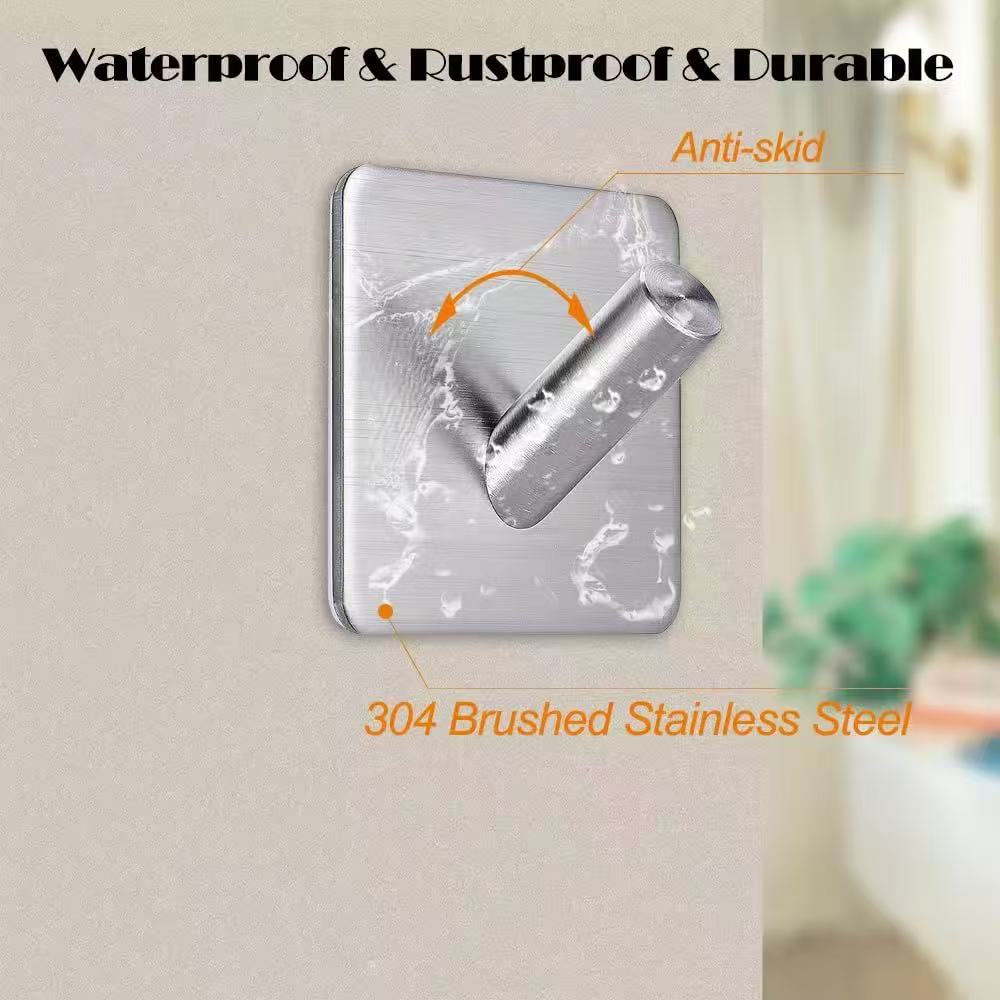 Cross-Border 304 Stainless Steel Strong Adhesive Hook, No-Drill, Traceless Double-Sided Adhesive Hook for Bathroom, Kitchen, Door, Metal Coat Hook