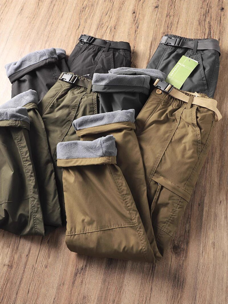 German Foreign Trade Windproof and Waterproof Outdoor Men's Winter Thickeneded Casual Pants Straight Plus Velvet Soft Shell Cargo Pants Loose