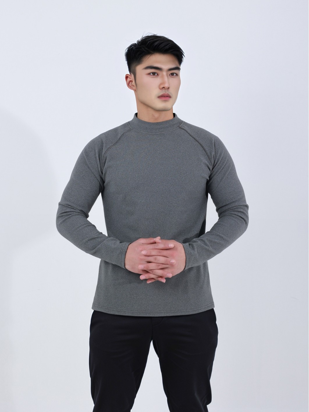 Winter high collar new cationic velvet warm slim crew neck sports fitness high elastic bottoming long sleeve T-shirt