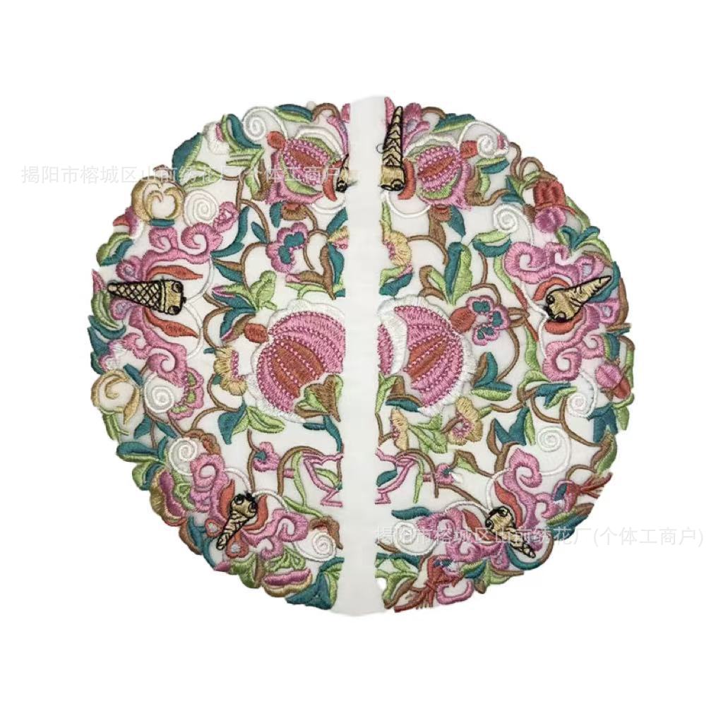 Embroidery ethnic style round Chinese clothing embroidery accessories patch organza gauze embroidery factory direct large wholesale