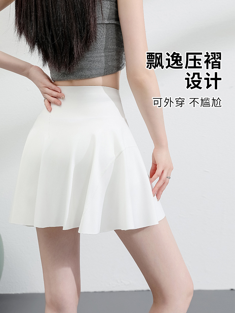 White Sports Skirt Skirt Women's New Summer Tennis Yoga Sunscreen Skirt Anti-running Light A- line Skirt Thin Skirt
