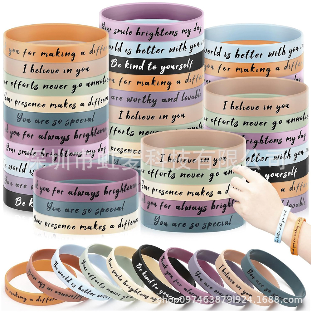 Cross-Border Amazon European and American Color Printing Inspirational Quotes Men's and Women's Wristbands Inspirational Quotes Gifts Silicone Bracelets