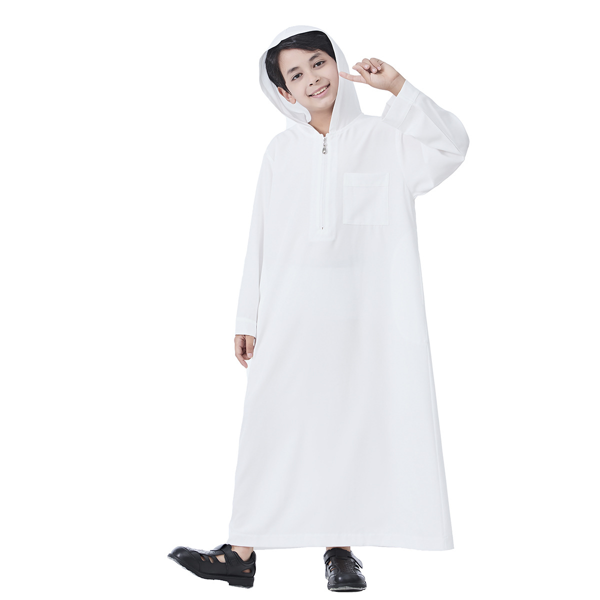 Factory Ready-Made Cross-Border Hot Selling Middle Eastern Boy Hooded Robe Saudi Dubai Turkish Travel Hui Ethnic Clothing