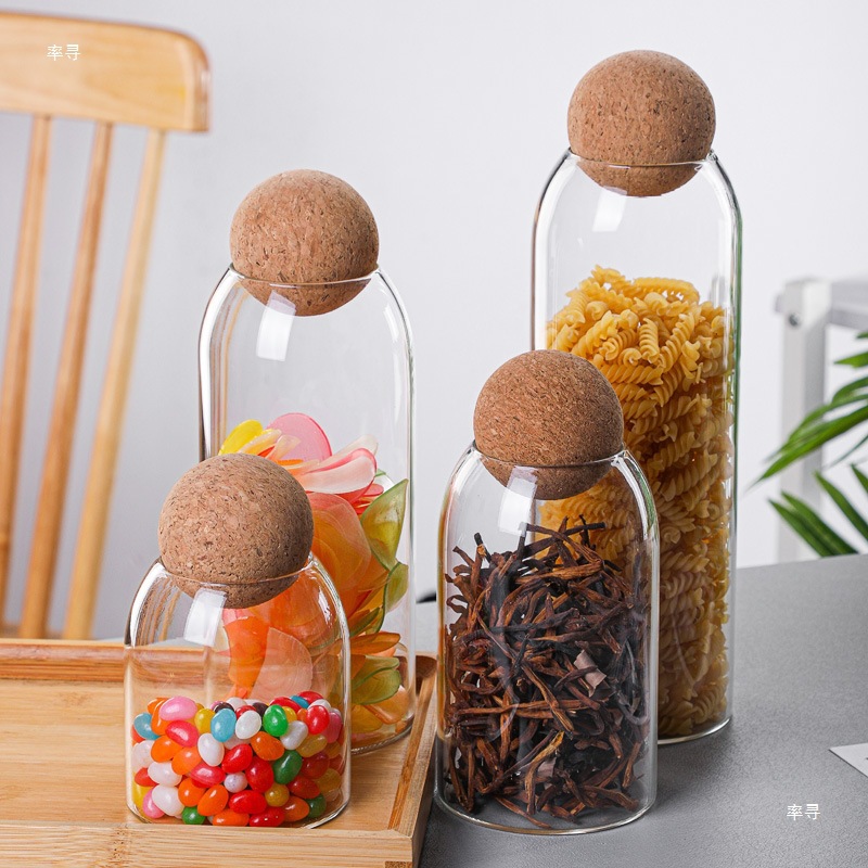 Cork Ball Stopper Glass Sealed Jar Creative Simple Tea Coffee Bean Storage Bottle Large Borosilicate Storage Bottle