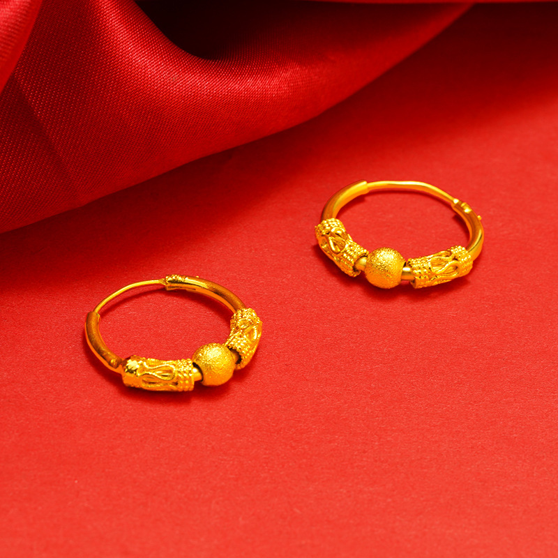 Xiaohongshu Style Retro Transfer Bead Earrings Women's Earrings Gold-Plated Hoop Earrings Women's Wholesale Frosted Earrings Jewelry